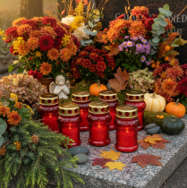 Article Bougie funéraire pour la décoration automnale des tombes à l'occasion de la Toussaint et du Dimanche des Morts, 13 cm, lot de 8