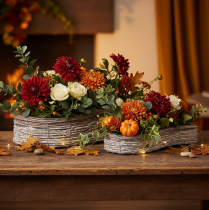 Article Pot de fleurs oblong en osier avec feuille d'aluminium, coupe décorative, 45 cm, 1 pièce