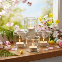 Article Photophore rond en verre transparent, 8 cm, lot de 3
