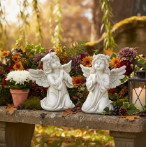 Article Figurine d'ange en prière, décoration funéraire, assise, 13 cm, lot de 2