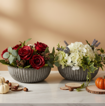 Article Bol rond rainuré, récipient décoratif pour compositions florales, 20 cm, lot de 2