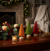Article Sapin de Noël artificiel avec socle en bois, petit, 16 cm, lot de 6