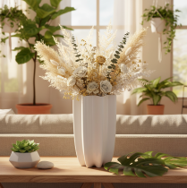 Article Vase côtelé, grand vase décoratif pour fleurs séchées, 24 cm