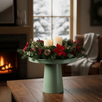 Article Plateau décoratif en métal vert, à base ronde, pour compositions florales, 20 cm