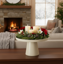 Article Plateau décoratif rond couleur crème, 30 cm, sur un support pour la décoration de table