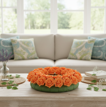 Article Rose orange artificielle, fleur de 5 cm, à l'unité, lot de 100