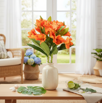 Article Alstroemeria artificielle orange, bouquet décoratif artificiel, 75 cm, 3 pièces