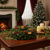 Article Couronne de branches de sapin artificielles, verte, ronde, 50 cm