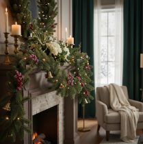 Article Guirlande artificielle de sapin vert pour décoration festive, 200 cm