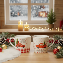 Article Mug de Noël avec voiture et sapin, mugs en céramique, 10 cm, lot de 2