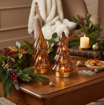 Article Décoration de sapin de Noël en verre avec LED pour intérieur, fonctionne sur piles, 13 cm, lot de 2
