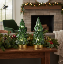 Article Sapin de Noël en verre avec lumières LED, décoration de table, Noël, 13 cm, lot de 2