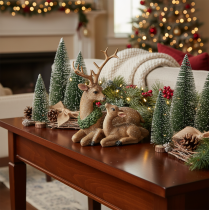 Article Figurine décorative représentant une famille de cerfs sous la neige, 17 cm