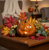 Article Citrouille en céramique avec LED, petite décoration d'Halloween de 10 cm
