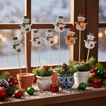 Article Piquets en bois en forme de bonhomme de neige pour décorations florales, Noël, 31 cm, lot de 12