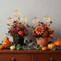 Article Citrouille décorative avec visage, décoration d'Halloween, 31 cm, lot de 12