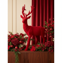 Article Figurine décorative de cerf debout, grande, floquée, décoration de Noël, 85 cm