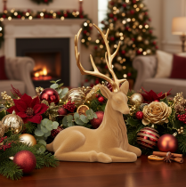 Article Figurine décorative représentant un cerf couché avec des bois, décor floqué, 58 cm