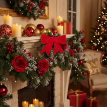 Article Nœud décoratif rouge avec pince. Décoration de Noël polyvalente. 11 cm, lot de 4.