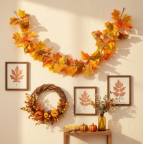 Article Guirlande d'érable artificiel, décoration d'automne, 165 cm