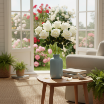 Article Roses artificielles à longue tige, pour vase, 62 cm, lot de 12