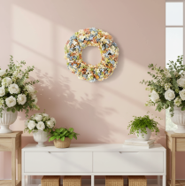 Article Couronne d'hortensias artificiels, colorée, pour porte et mur, 55 cm