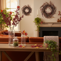Article Couronne artificielle avec branches de fougère, décoration d'automne, 35 cm