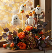 Article Figurines de fantômes sur bâtonnets en bois, décoration d'Halloween, 54 cm, lot de 8