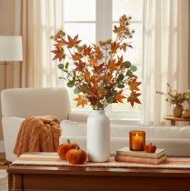 Article Branche d'automne artificielle de liquidambar avec feuilles et grappes de fruits, 132 cm