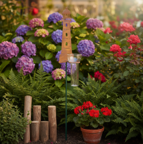 Article Pluviomètre aspect phare rouillé – Pluviomètre décoratif pour jardin et clôture, 41 cm, finition rouille