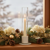 Article Bougeoir moderne pour bougies coniques, avec cylindre et base en verre, 31 cm