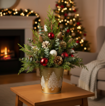 Article Seau en métal doré pour sapin de Noël, Ø 12 cm, H 11,5 cm