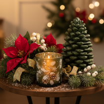 Article Porte-bougie chauffe-plat en verre avec branche de sapin d'hiver, 8 cm, lot de 2