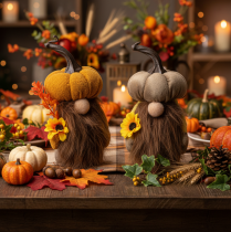 Article Figurine d'automne nain de jardin citrouille avec tournesol et barbe 16 cm 2 pièces