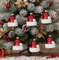 Article Boule de Noël en verre, chapeau de Père Noël, 8 cm, lot de 6