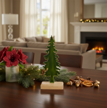 Article Sapin de Noël décoratif sur support en bois, 26 cm