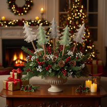 Article Sapin de Noël décoratif sur bâtonnet pour jardinières et compositions florales hautes, 45 cm, lot de 6