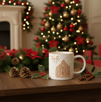 Article Mug en céramique décoré d'une maison et de motifs en relief, 9 cm