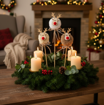 Article Figurines décoratives de rennes avec pompons, pinces à linge de Noël, 24 cm, lot de 12