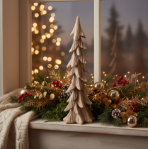 Article Petit sapin de Noël décoratif floqué, décoration de table, 44 cm
