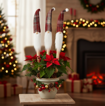 Article Piquets décoratifs de lutin de Noël, Père Noël avec bonnet en feutre, 58 cm, lot de 6