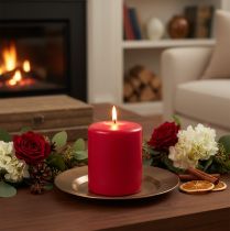 Article Bougie en cire naturelle PURE Bougie pilier Rouge pour ambiance de salon relaxante et Noël 9 cm