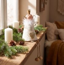 Article Figurine ange assis décoration de Noël bois métal blanc H12cm