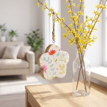Article Fleur en bois à suspendre Déco printemps rétro Blanc Ø9,5cm 20cm
