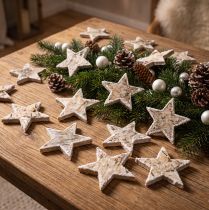 Article Étoiles de bouleau enneigées naturelles 6,5 cm 30 pcs