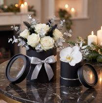 Article Boîte à fleurs ronde carton noir, argent Ø10/12cm lot de 2