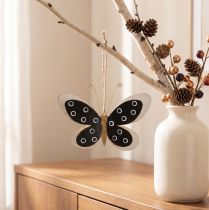 Article Déco Murale Papillon Métal Noir Blanc Doré 15cm