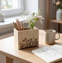 Article Boîte en bois porte-stylo organisateur de bureau naturel 14×8×12cm