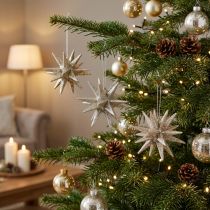 Article Étoiles décoratives en plastique avec paillettes champagne Ø11,5cm – Lot de 4