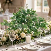 Article Décoration de mariage branches d'eucalyptus avec fleurs bouquet décoratif vert, rose 26cm